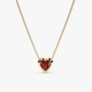 14k Gold Garnet Necklace, Natural Stone, Solid Heart Necklace, Heart Shape Gemstone, January. Birthstone Necklace, Layering Necklace, Ashly