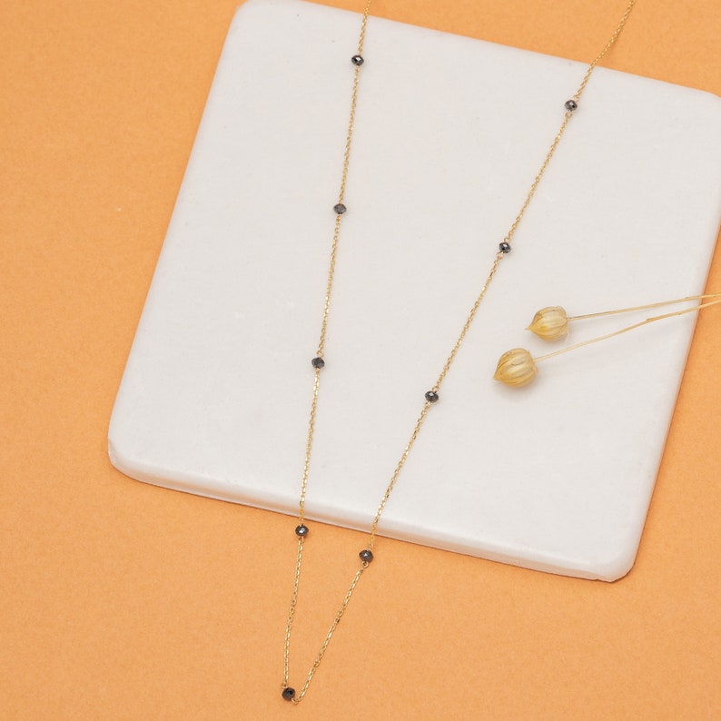 14k or 18k yellow gold black diamond necklace