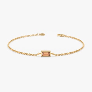 14k Gold Citrine Bracelet, Baguette Citrine Stone with Bezel Setting, November Birthstone, Birthstone Jewelry, 14k Dainty Bracelet, Teresa