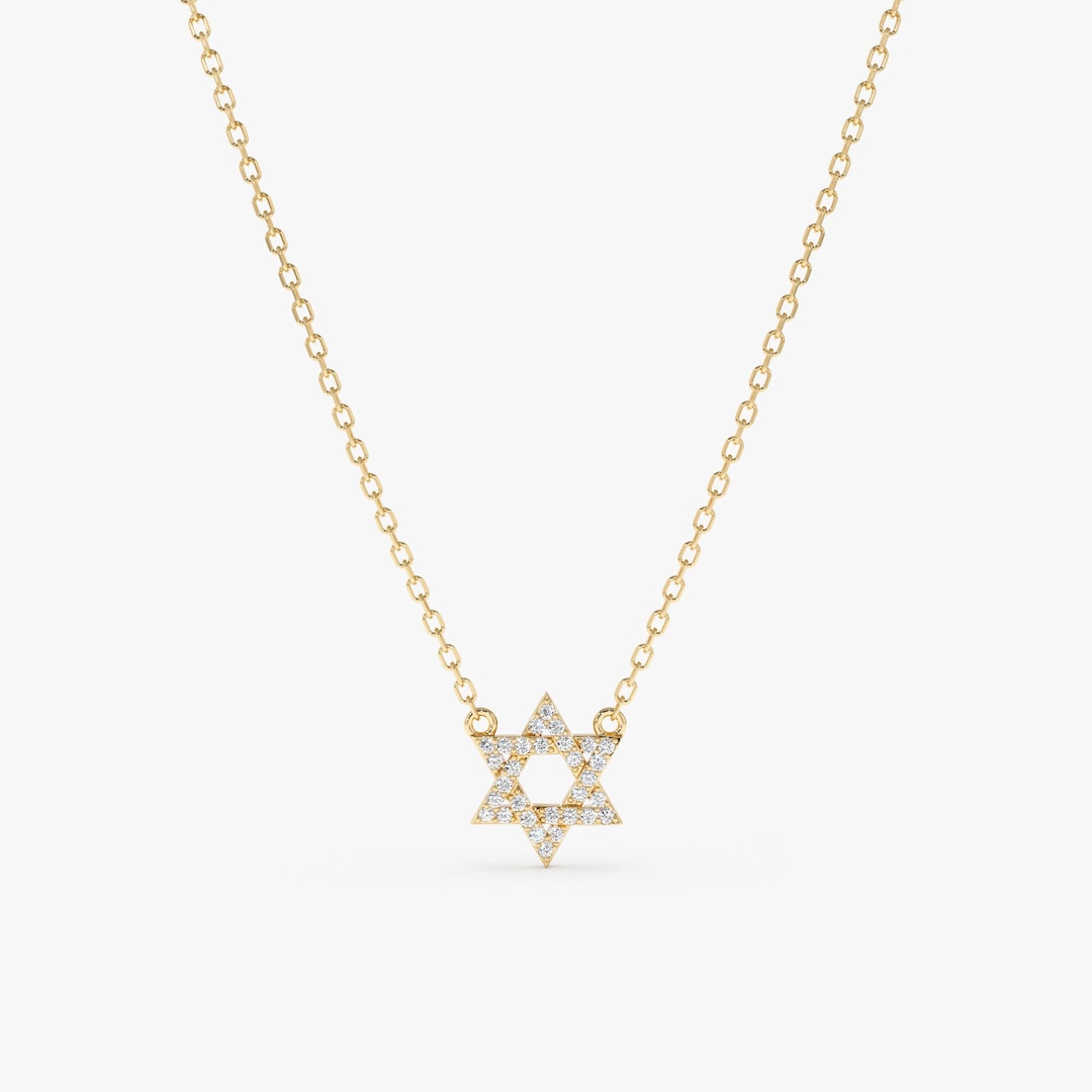 Handmade Star of David Necklace, Small Diamond Necklace, Solid 14k