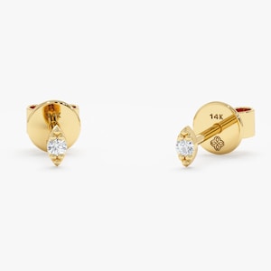 14k Marquise Shape Diamond Studs, Small Marquise Setting Earrings, Tiny Diamond Stud, White, Yellow, Rose , Mini Cartilage Earrings, Marcia