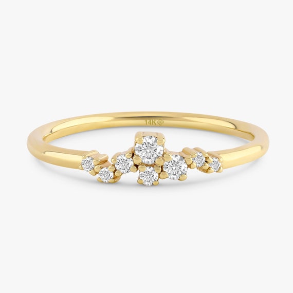 Labor Day Sale Unieke Diamond Stackable Ring Diamond Wedding Band Sieraden Ringen Stapelbare ringen Cluster Ring in 14k Goud Diamond Cluster Ring 
