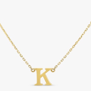 14K Solid Gold Initial Necklace, Personalized Necklace, Custom Gold Necklace, Small Gold Initial Charm, Dainty Gold Chain, Ivory