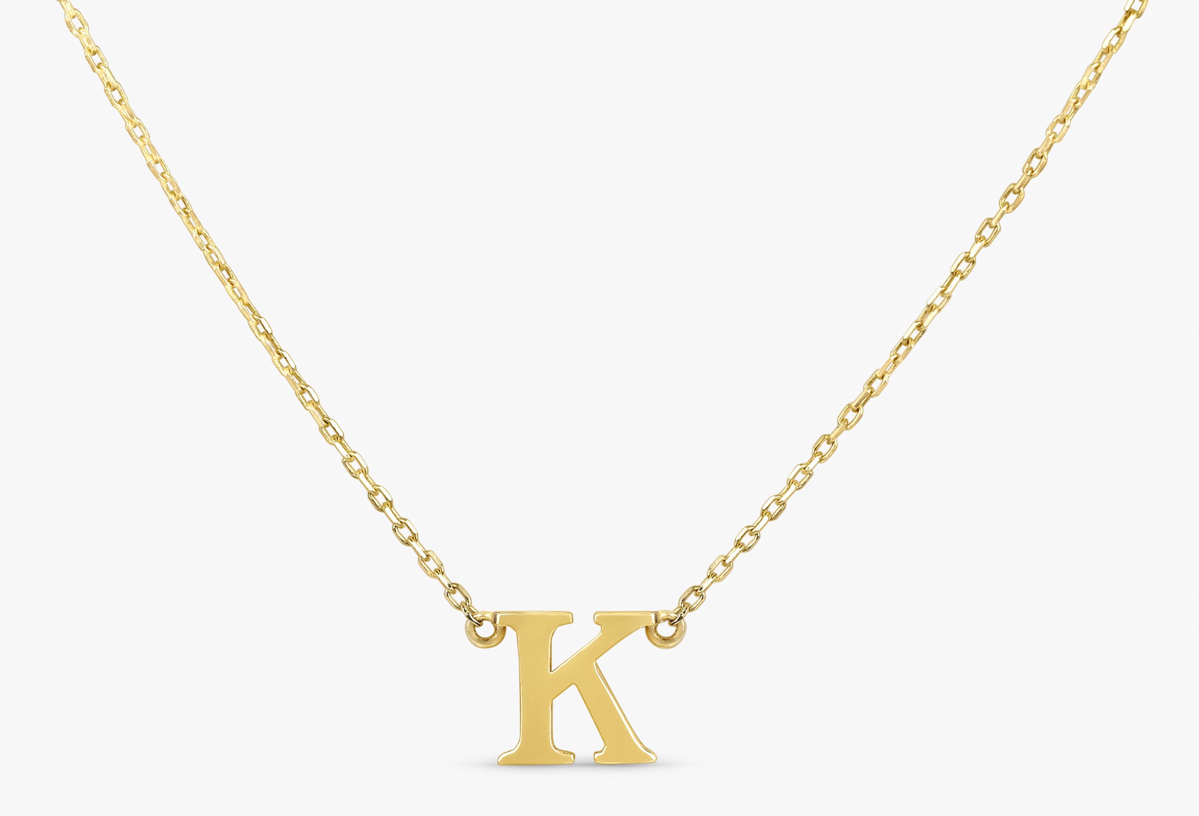 14K Solid Gold Initial Necklace, Personalized Necklace, Custom Gold Necklace, Small Gold Initial Charm, Dainty Gold Chain, Ivory