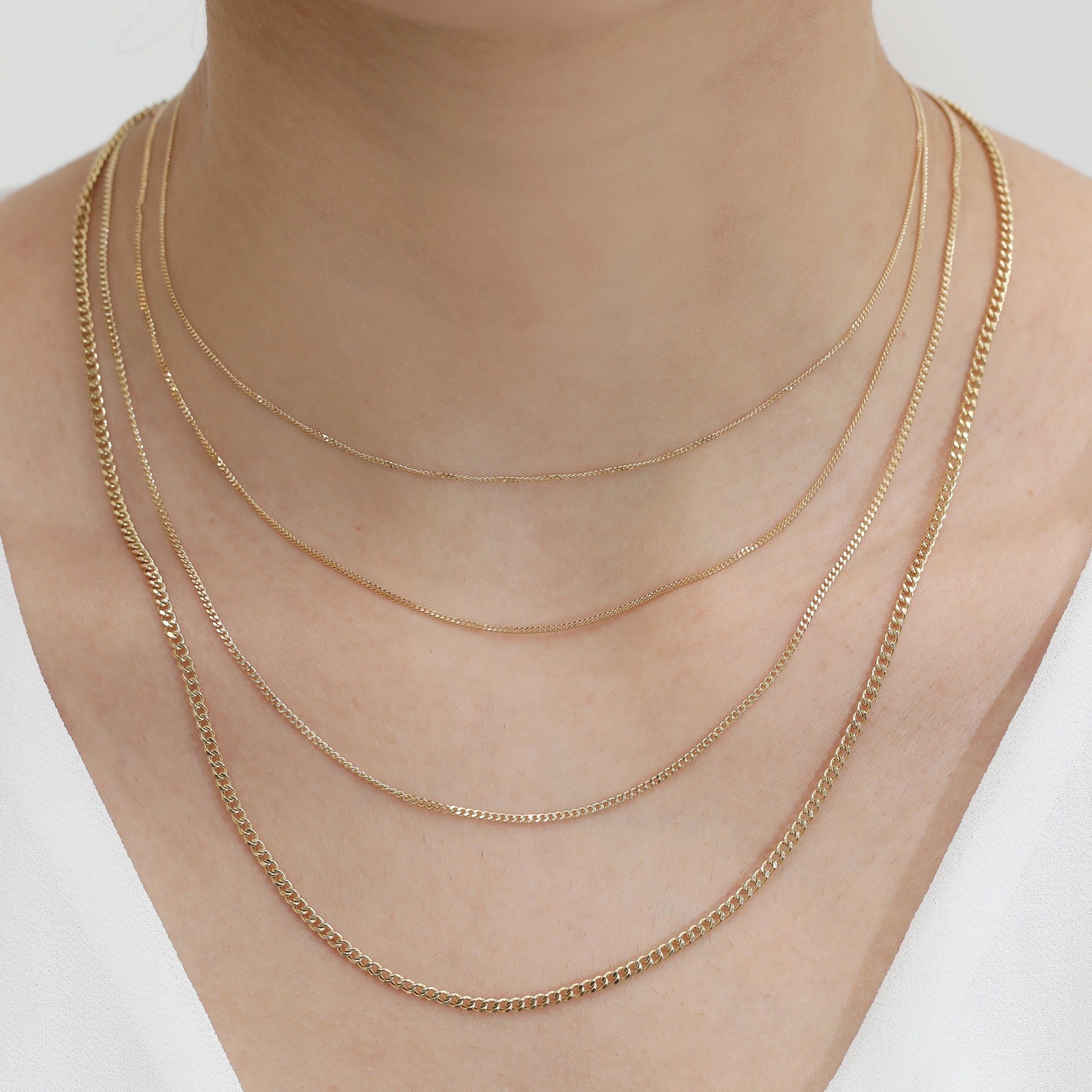 14k Solid Gold Cuban Chain Necklace, Curb Chain, Short Necklace, Choker Necklace, Dainty Chain, Long Necklace, Layering Necklace, Mira