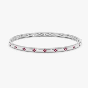 Solid Gold Bangle with Petite Ruby Flowers, Nature-Inspired Fine Jewelry, Raya image 3