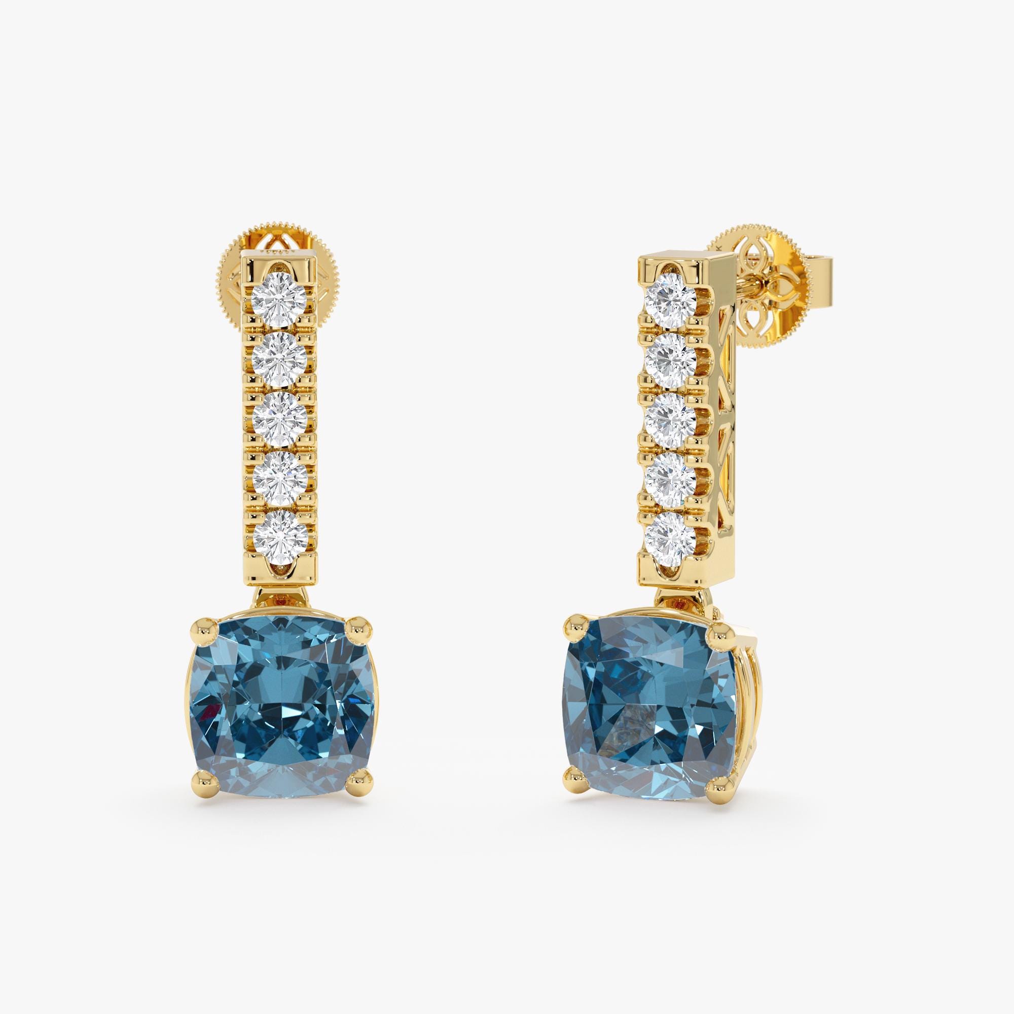 Natural Blue Topaz & Diamond Accent Drop Earrings, Elegant London topaz Earrings, Bridal Jewelry, December Birthstone, 10k, 14k, 18k, Ines