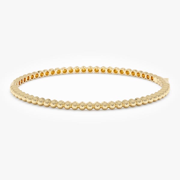 Gold Beaded Bangle, Solid Gold Ball Bracelet, Dainty Stackable Gold Jewelry, Minimalist Everyday Gift For Her, Dainty Ball Bangle, Naeryn