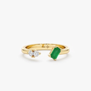 Emerald Diamond Open Ring, Emerald Cuff Ring, Natural Emerald, Toi Et Moi Cuff Ring, May Birthstone, Unique Jewelry, Birthday Gift, Nora