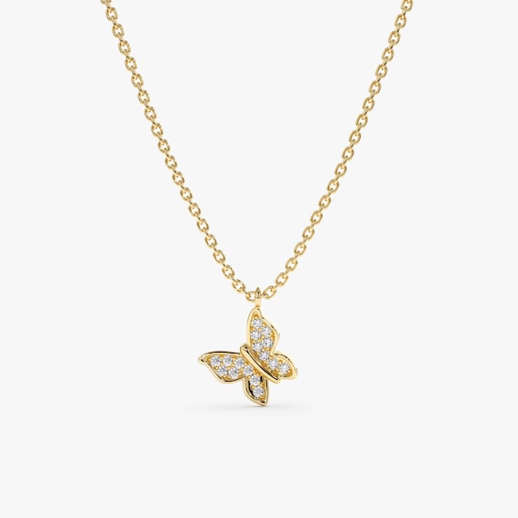 Small diamond butterfly on sale necklace