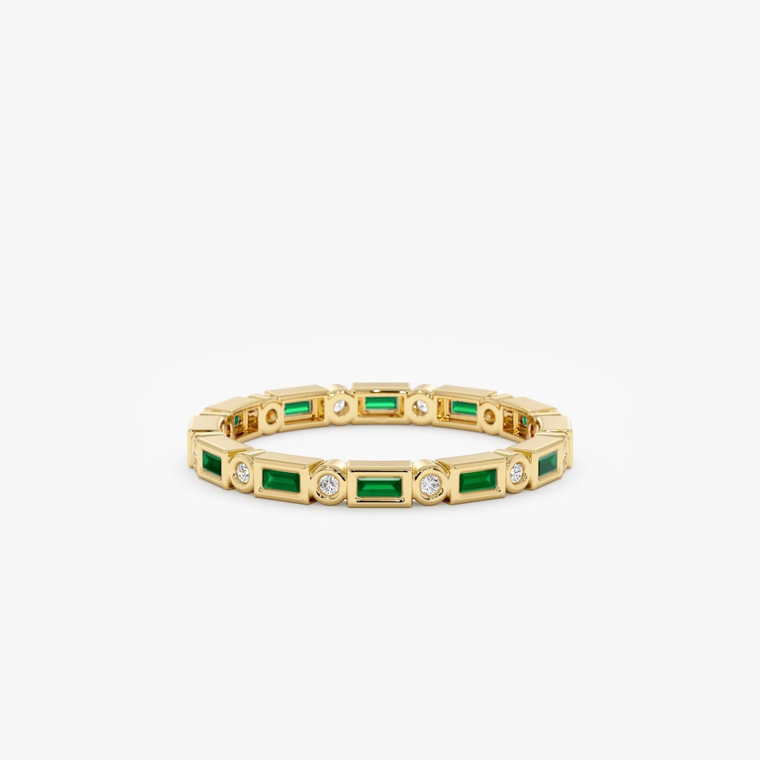 14k Gold Emerald Ring Emerald Eternity Ring Diamond Eternity - Etsy
