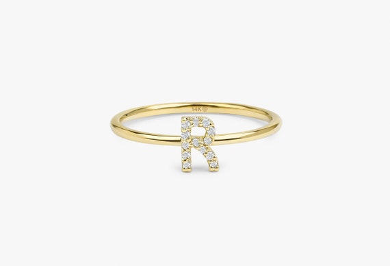 14k Gold Diamond Initial Ring / Shonda / Personalized Diamond | Etsy