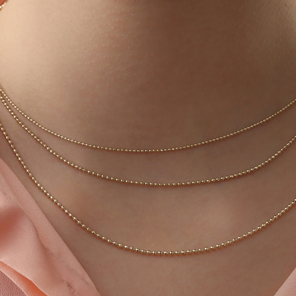14k Gold Ball Chain Necklace, Solid Gold Chain, Ball Chain Necklace, Gold Chain For Charm, Layering Chain, Gold Chain Choker, Selena