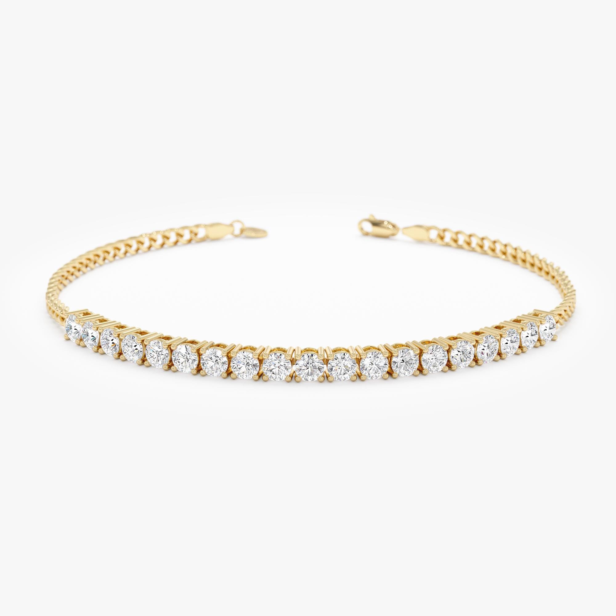 Lab Grown Diamond Cuban Chain Bracelet, Tennis Bracelet with Cuban chain, Lab Grown Progn Set Diamonds, Genuine Gold Bracelet, Kaelis