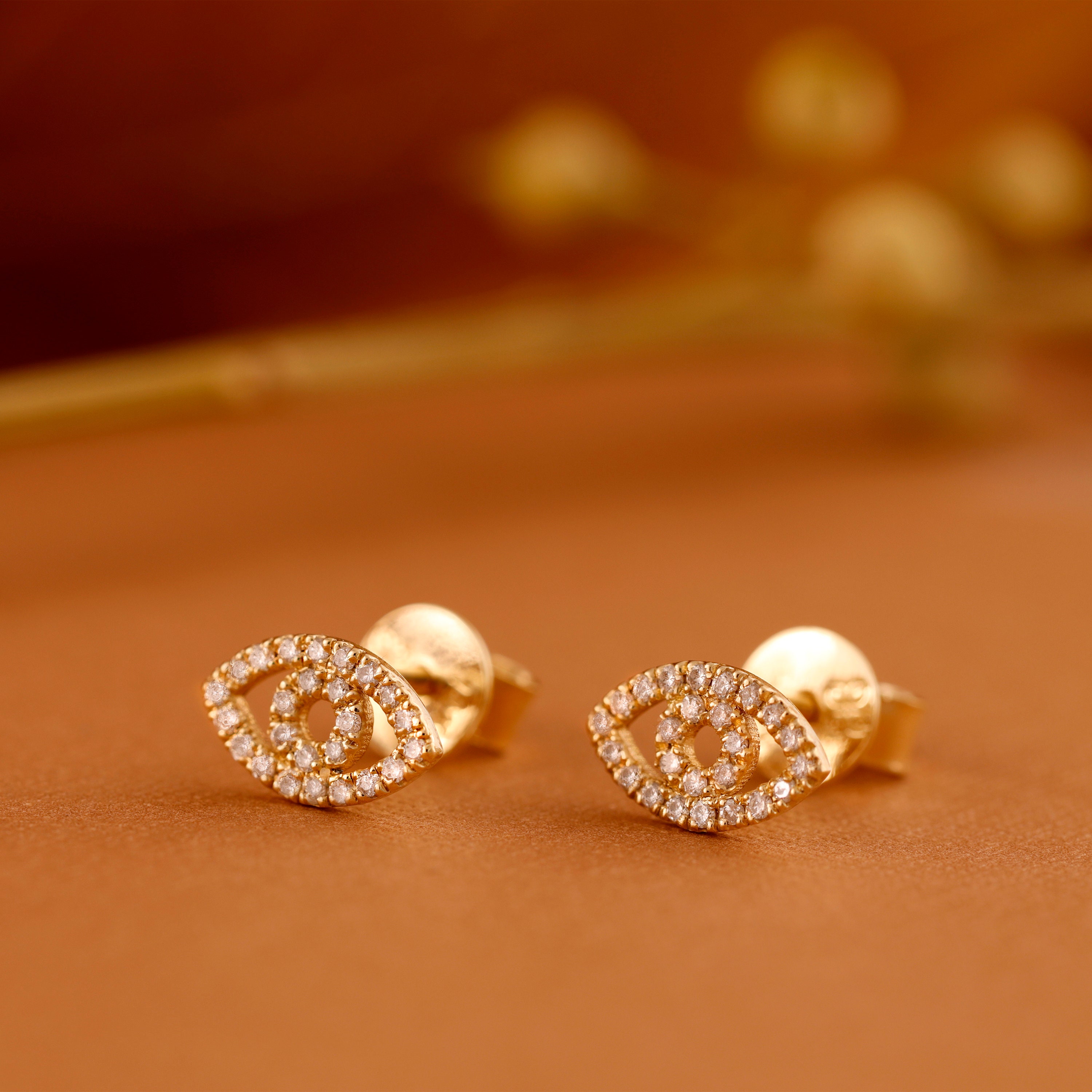 Small Diamond Evil Eye Earrings 14k Gold Evil Eye Studs Etsy