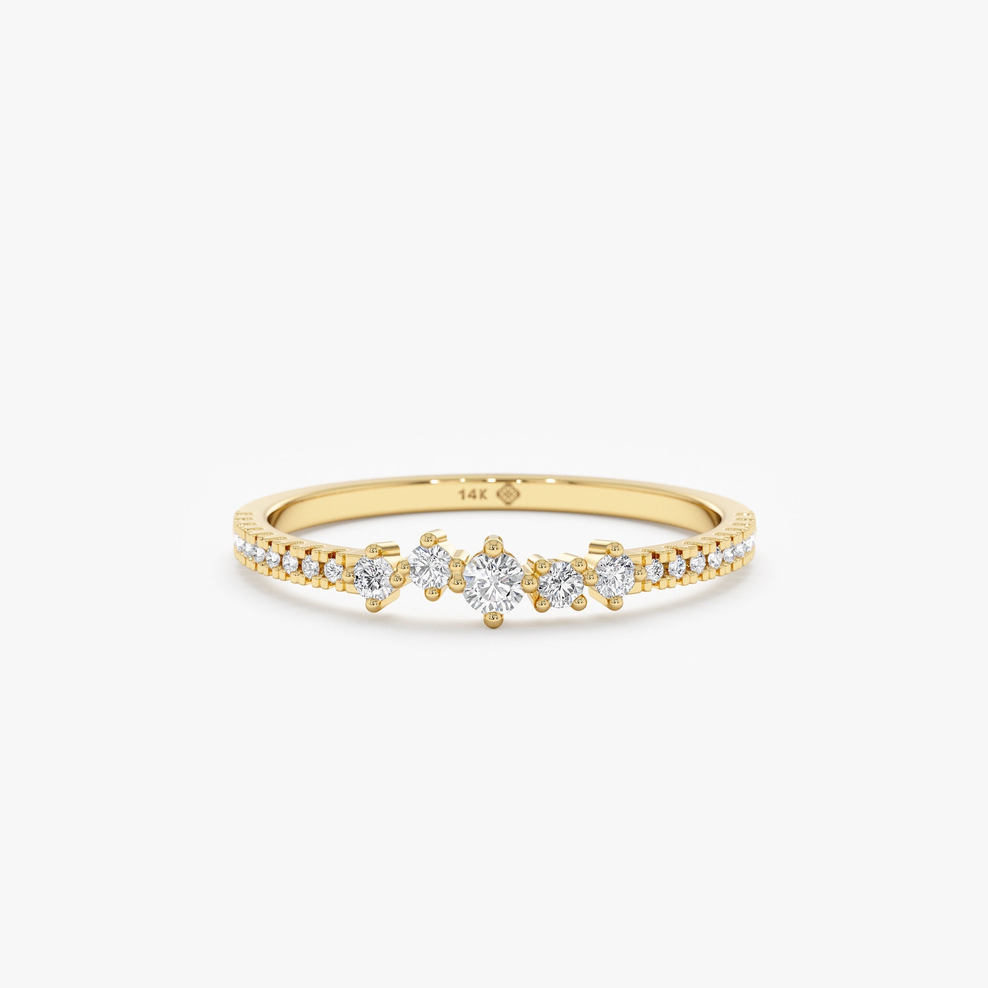14k Gold Diamond Cluster Ring, Dainty Diamond Ring, 14k Solid Gold Ring, Diamond Wedding Ring, Stackable Ring, Minimalist Gold Ring, Lorelai