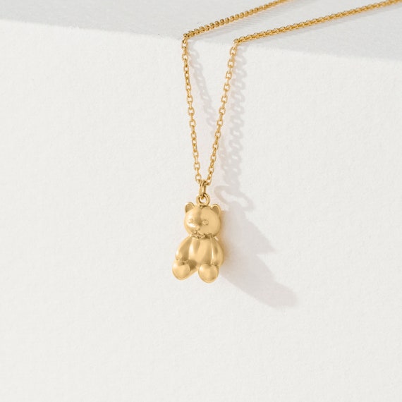 Solid Gold Teddy Bear Necklace Cute Bear Pendant Necklace - Etsy