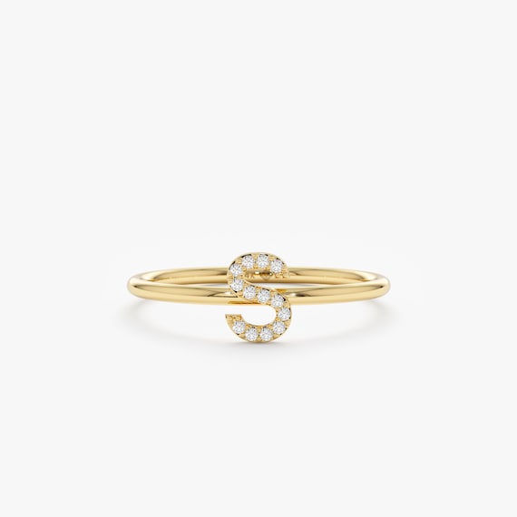 14k Gold Diamond Initial Ring, Personalized Diamond Ring, Dimond Ring,  Custom Diamond Ring, Gold Initial Ring, Birthday Gift, Shonda