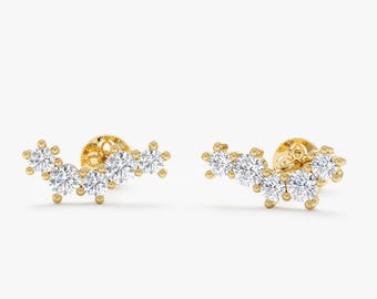 Solid Gold Curved Diamond Ear Climbers, Lab Grown Diamonds, Handmade Jewelry, Solaris