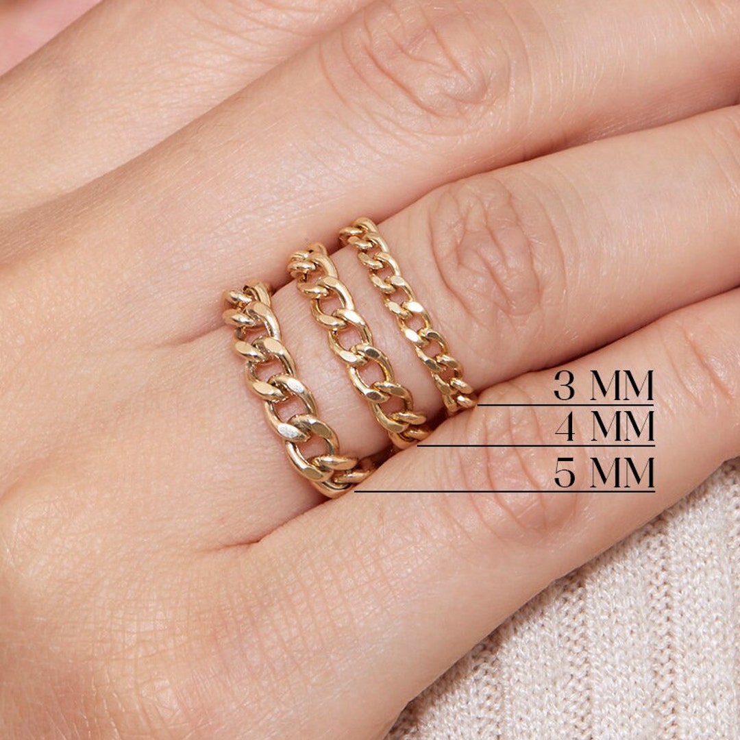 14k Gold Cuban Link Ring Dainty Chain Ring Rose Yellow White Gold Chunky Chain Curb Chain Gift for Her Trendy for Every Day Mira Etsy