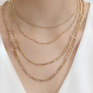 Solid Gold Chain Necklace, 14k Yellow Gold, White Gold, Figaro Chain, Gold Choker, Layering Chain, Long Gold Chain, Charm Necklace, Suzanne