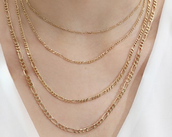 Solid Gold Chain Necklace, 14k Yellow Gold, White Gold, Figaro Chain, Gold Choker, Layering Chain, Long Gold Chain, Charm Necklace, Suzanne