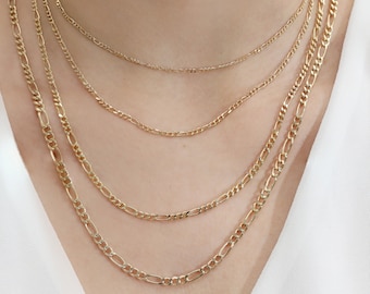 Solid Gold Chain Necklace, 14k Yellow Gold, White Gold, Figaro Chain, Gold Choker, Layering Chain, Long Gold Chain, Charm Necklace, Suzanne