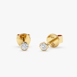 14k Gold Diamond Bezel Studs, Small Diamond Stud Earrings, White, Yellow, Rose Gold, Solitaire Diamond, Round Diamond, Gift for Her, Susie
