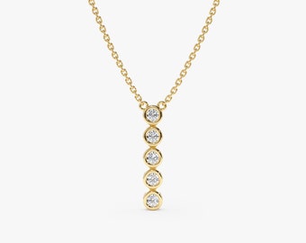 Dainty Diamond Necklace, Bezel Set Diamond Necklace, Unique Layering Gold Chain, Vertical Bar Pendant, Diamond Charm, 14k 18k Gold, Camila
