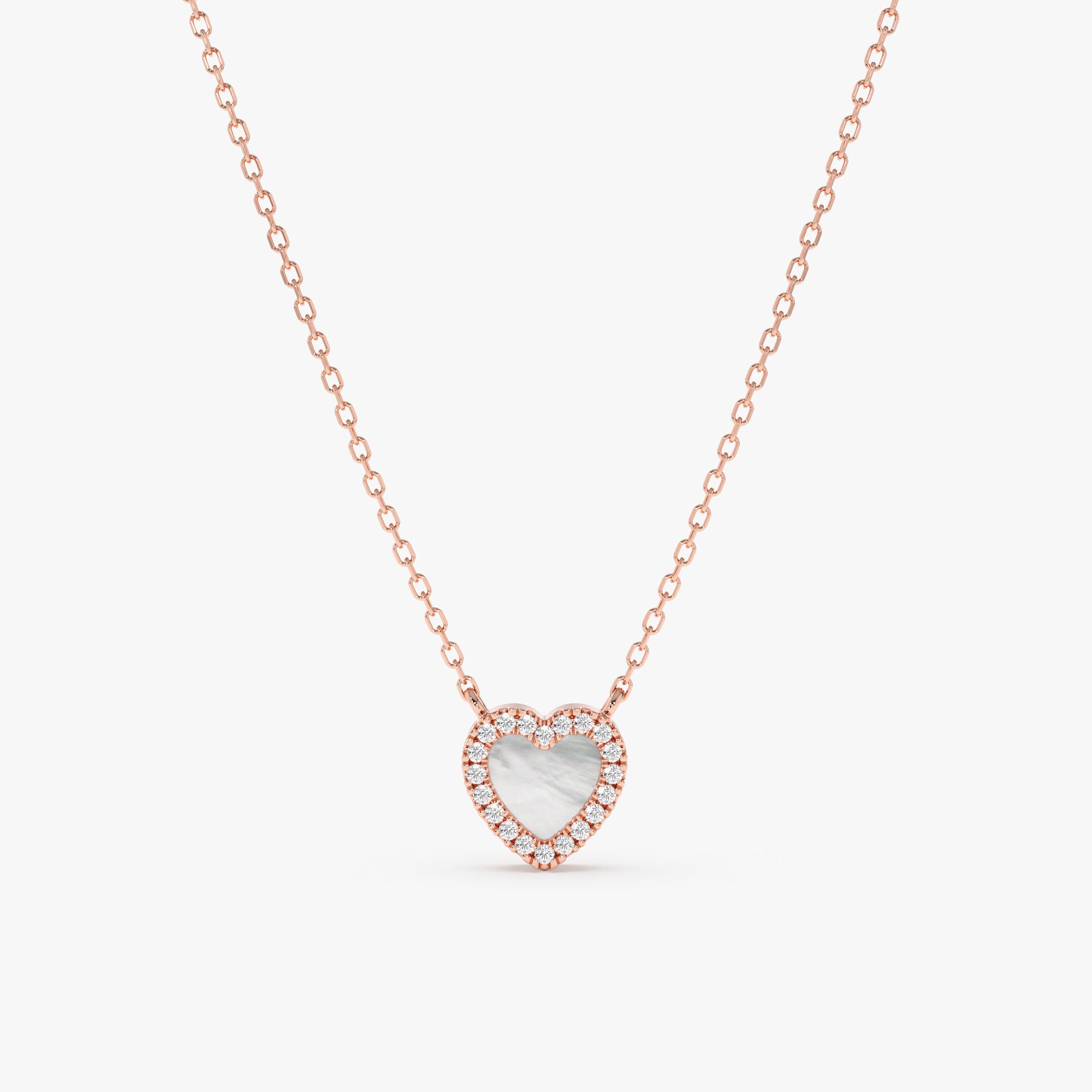 Mother of Pearl Heart Necklace, Diamond Heart Necklace