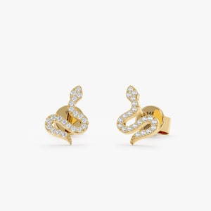 Natural Diamond Snake Earrings, Small Snake Studs, Diamond Stud Earrings, Yellow, Rose or White Gold, Natural Diamonds and Solid Gold, Serpe