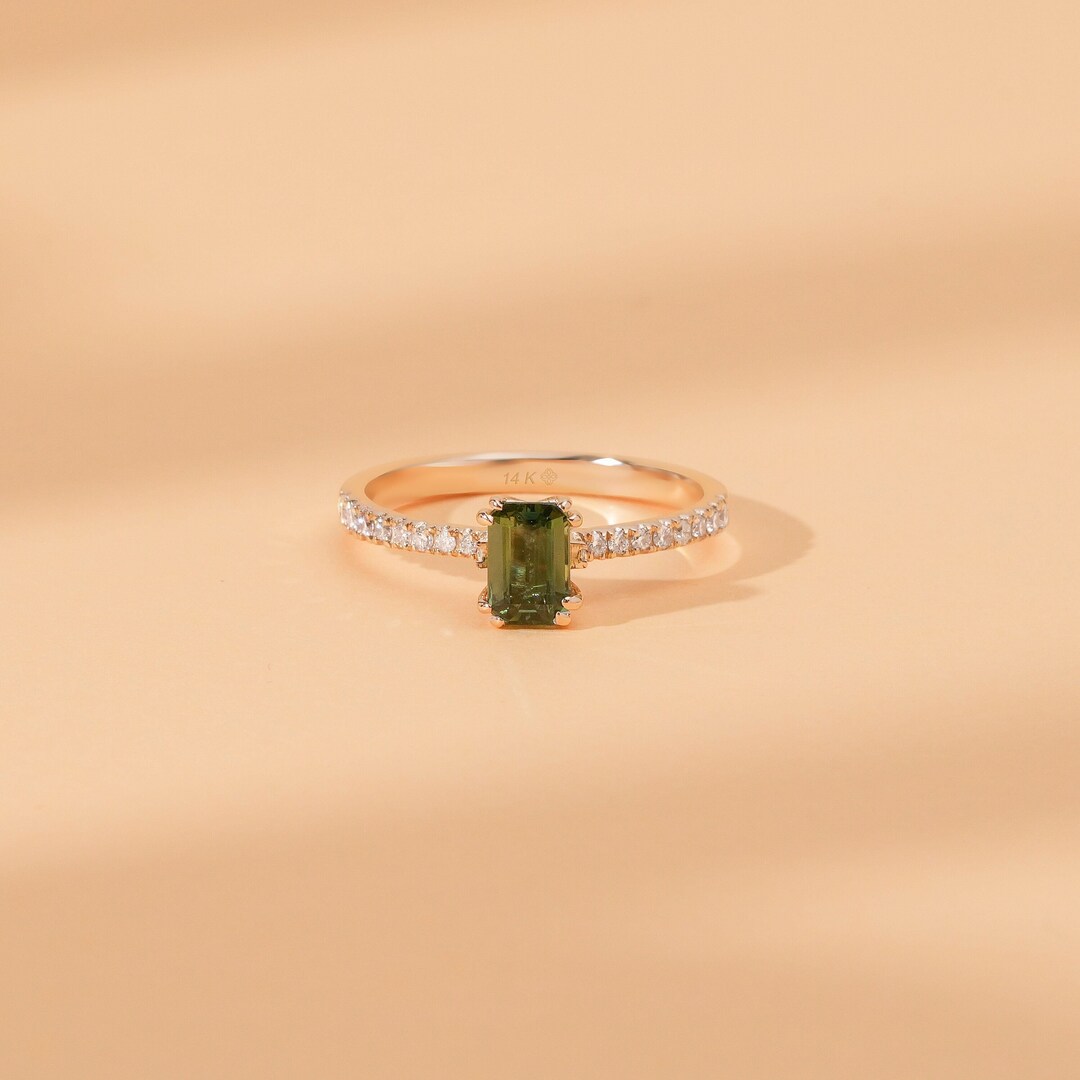 Teal Sapphire Engagement Ring Natural Emerald Cut Green and Etsy