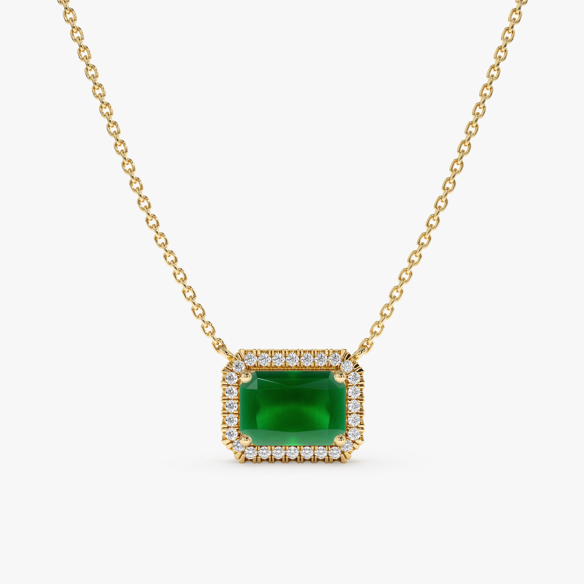 Natural Diamond and Emerald Handmade Gold Necklace, Diamond Emerald Necklace, Solid Gold Necklace, Octagon Cut, Emerald Choker, Juliet