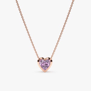 solid rose gold necklace with heart shape amethyst