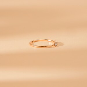 14k Gold Dainty Diamond Ring, Minimalist Diamond Ring, 2 Prong Set 7 ...