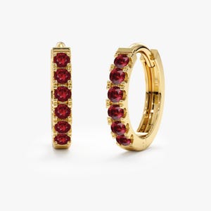 Natural Ruby Hoop Earrings, 14k Solid Gold Gemstone Earrings, Everyday Jewelry, July Birthstone, Stacking Earrings, Gift for Her, Kioko
