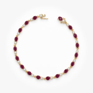 Natural Ruby Tennis Bracelet, Solid Gold Eternity Bracelet, July Birthstone, 14k or 18k, White Rose Yellow, Genuine Diamond and Ruby, Ivy