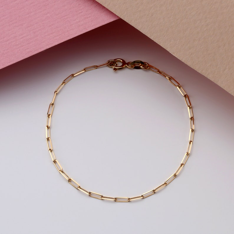14K Gold Paperclip Bracelet Solid Gold Chain Bracelet Dainty Etsy