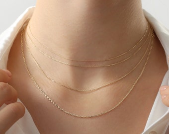 14k Dainty Chain Necklace, Solid Gold Chain, Cable Chain Necklace, Gold Chain For Charm, Layering Chain, Fine Gold Chain Choker, Jane