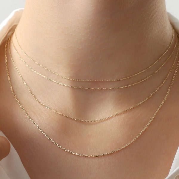 14k Dainty Chain Necklace, Solid Gold Chain, Cable Chain Necklace, Gold Chain For Charm, Layering Chain, Fine Gold Chain Choker, Jane