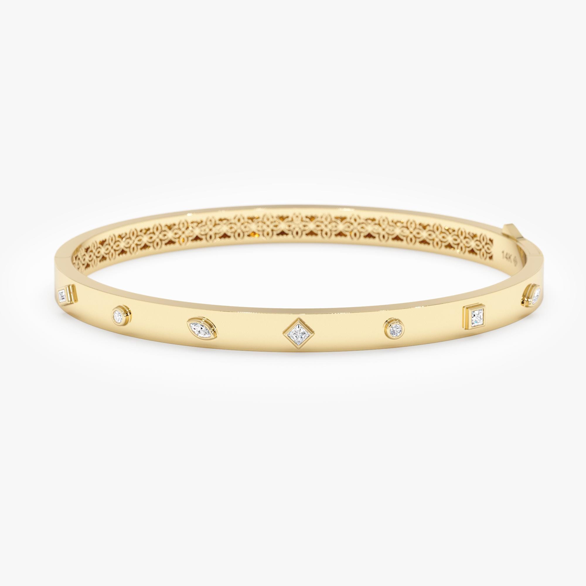 Genuine Gold Bangle, Mix Shape Diamond Bangle, Playful Design, Fancy ...