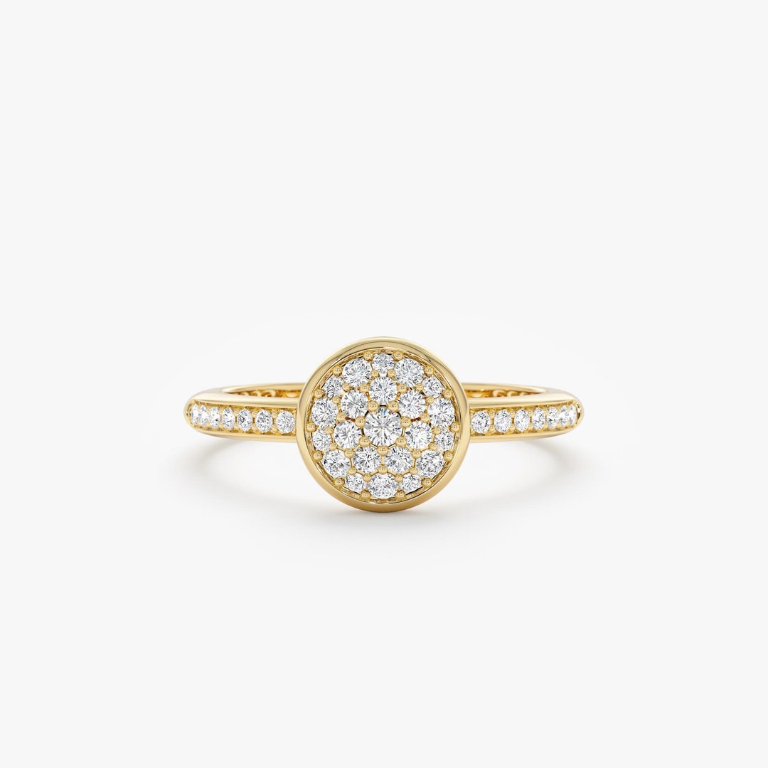 14k Diamond Circle Engagement Ring, Round Diamond-paved Cluster ...