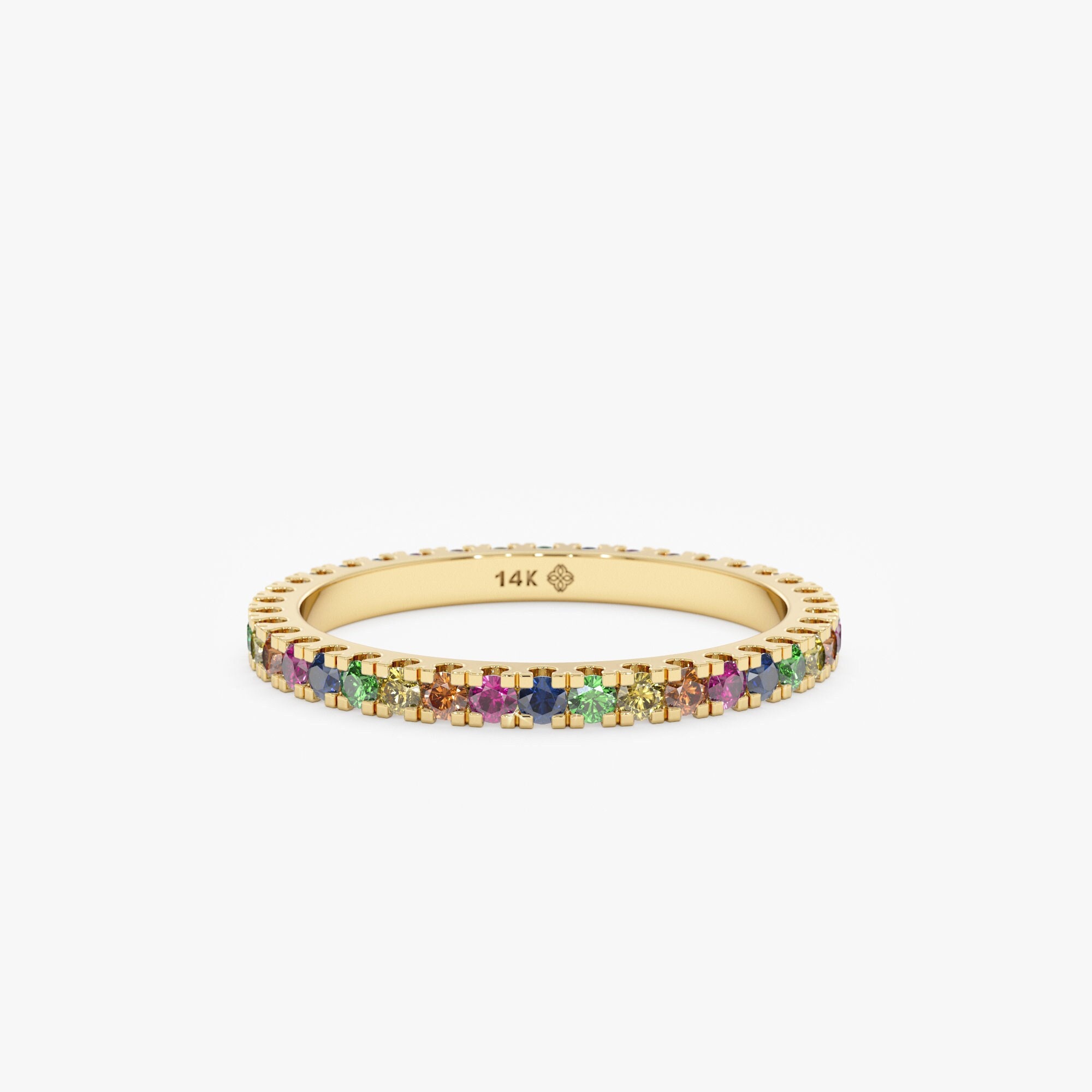 Infinity Ring Colorful Rainbow Sapphire Eternity Ring, Genuine Real Gemstone, Colorful ...