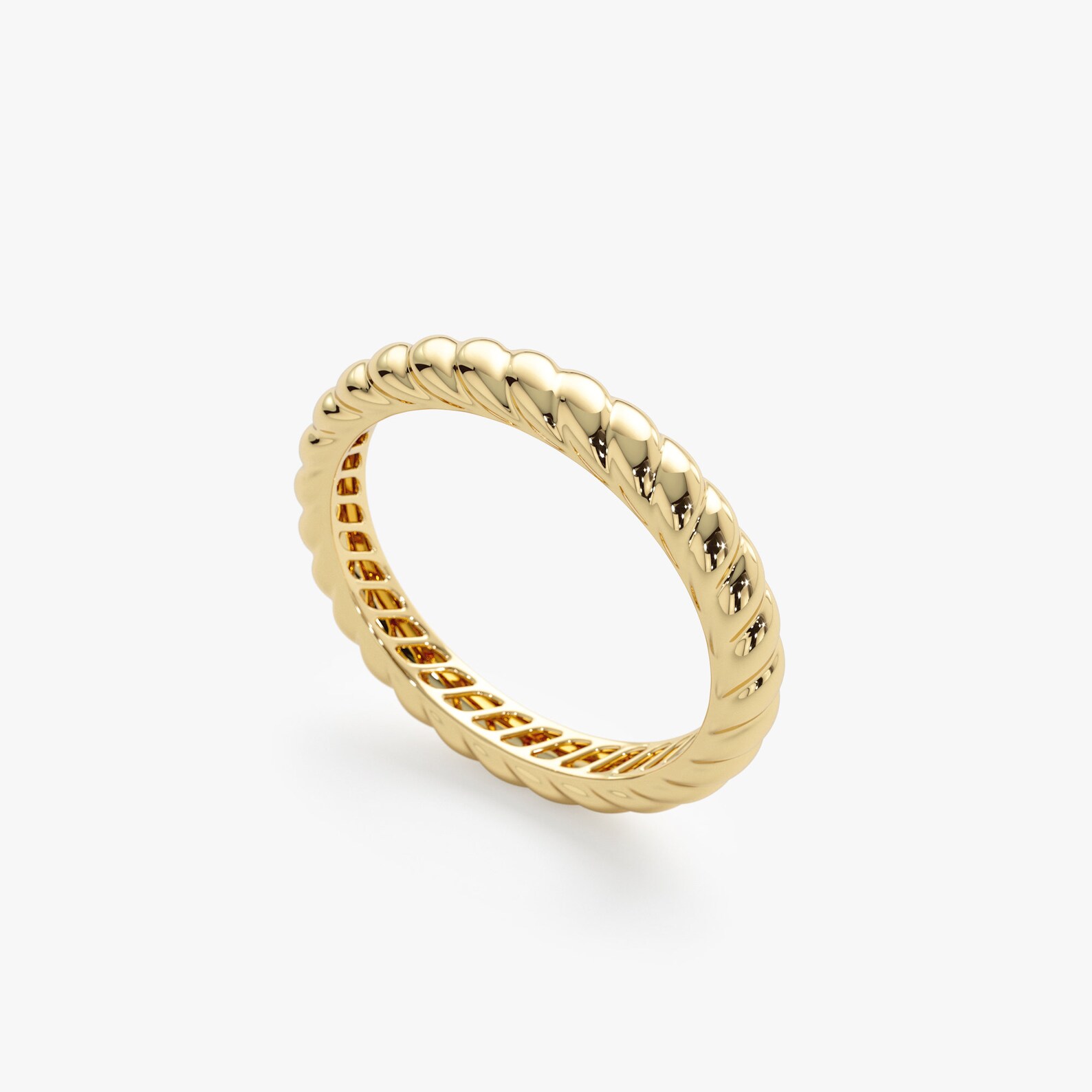 Plain Gold Rope Ring, Solid Gold Twist Band, Stackable Textured Ring ...