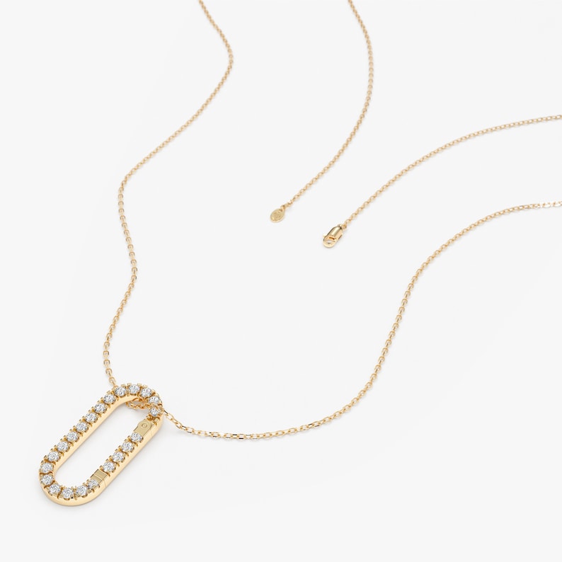 Diamond Charm Enhancer, Diamond Lock, Diamond Clasp, Diamond Charm Holder, Diamond Paperclip Charm, 14k Solid Yellow Gold Necklace Charm,Mai image 8