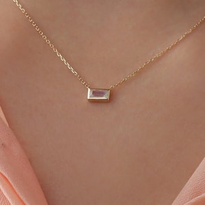 14k Gold Moonstone Necklace, Solid Gold, Birthstone Necklace, Birthday Gift, Moonstone Pendant, Rose, White, Yellow Gold, Trendy, Teresa
