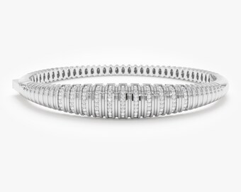 Diamond Croissant Bangle, Natural Diamond and Genuine Gold Jewelry