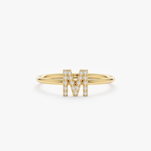 14k Gold Diamond Initial Ring, Personalized Diamond Ring, Custom Name Ring, Letter Ring, Dainty Gold Name Ring, Personalized Gift, Shonda