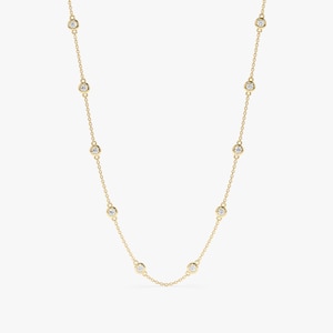 1/2ct Diamond Necklace, Handmade Diamond Necklace, 10 Stations, Solid Gold Natural Diamond Bezel Setting, Dainty Diamond Layering Choker