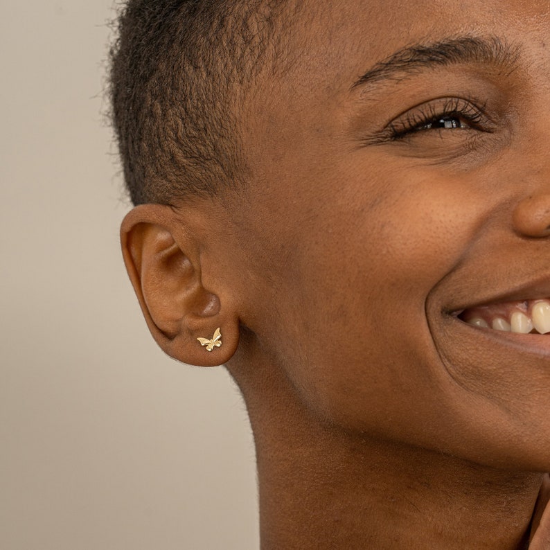 handcrafted solid gold minimalist butterfly earrings